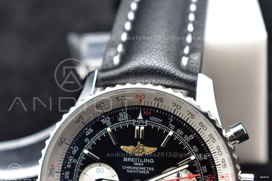 SS on Edition BLS Leather 43mm Dial Best Bracelet Navitimer Black 1:1 1 A7750 0207